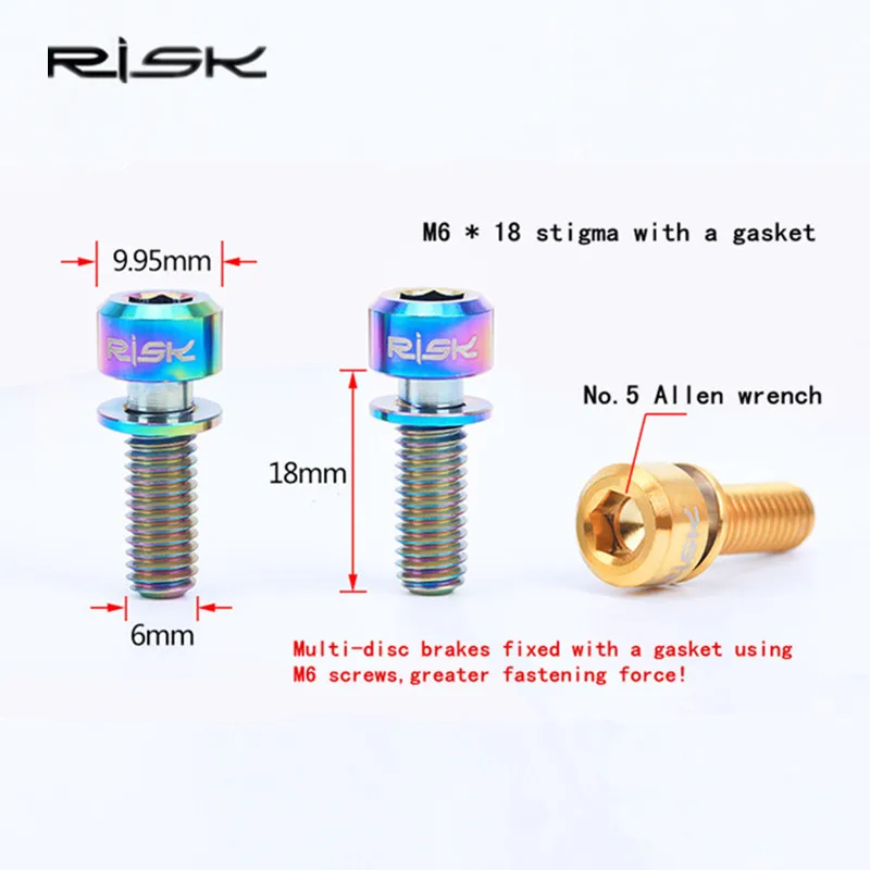 4pcs Disc Brake Screws Titanium MTB Mountain bike M6*18/M6*20mm Bolts Clamp With Gasket Stigma Cone Head | Спорт и развлечения