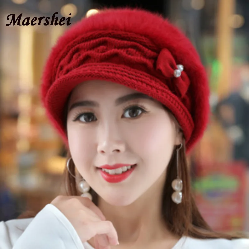Зимняя женская шапка MAERSHEI из кроличьего меха теплая вязаная брендовые Модные