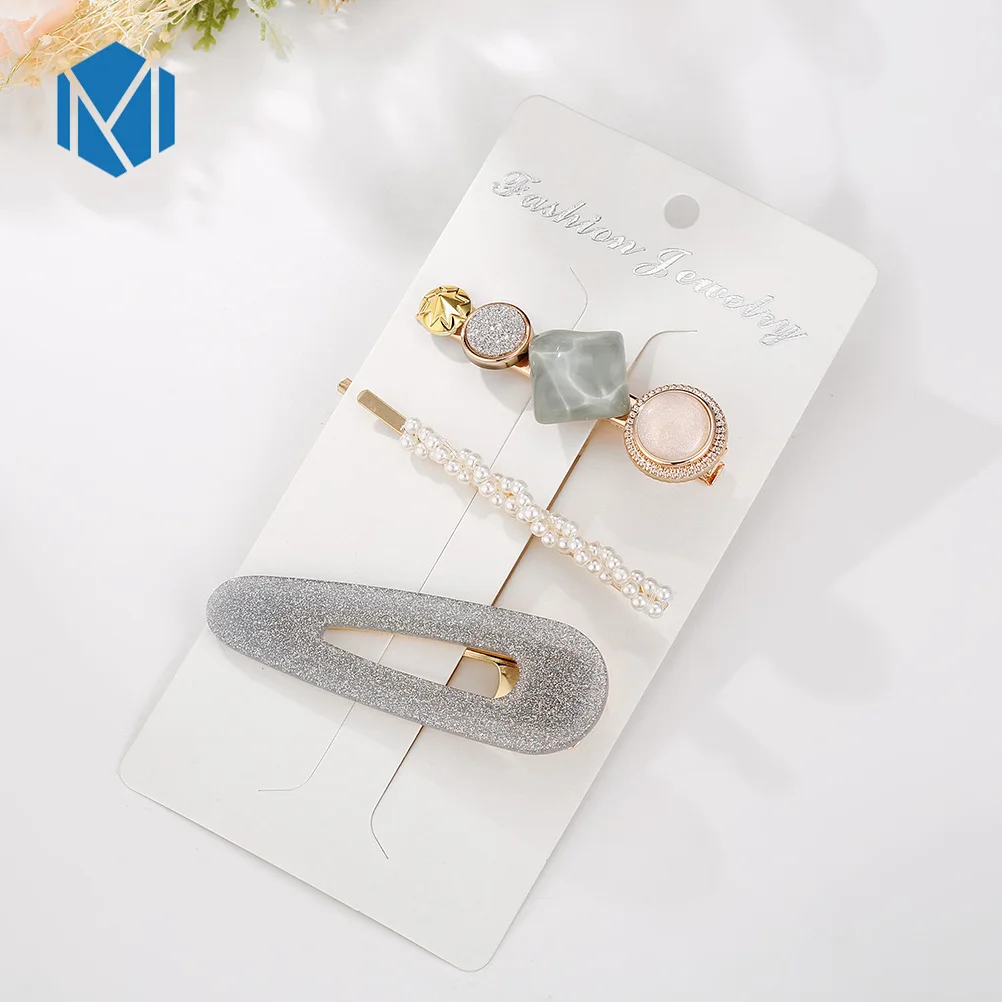 Gray waterdrop 3 шт./компл. INS Мода Макрон Цвет ацетат жемчуг геометрический Заколки для волос для Для женщин девушки милые BB заколки для волос заколка для волос аксессуары для волос - Цвет: Gray waterdrop