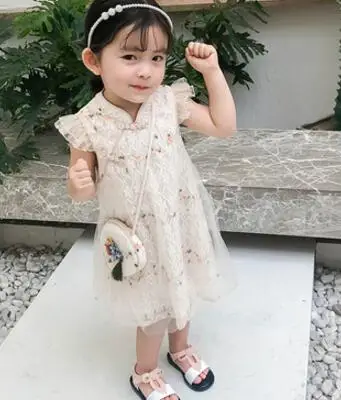 Новинка года; Детские платья Cheongsam в сдержанном стиле; детская одежда для девочек; праздничный костюм; платье принцессы в китайском стиле - Цвет: Белый