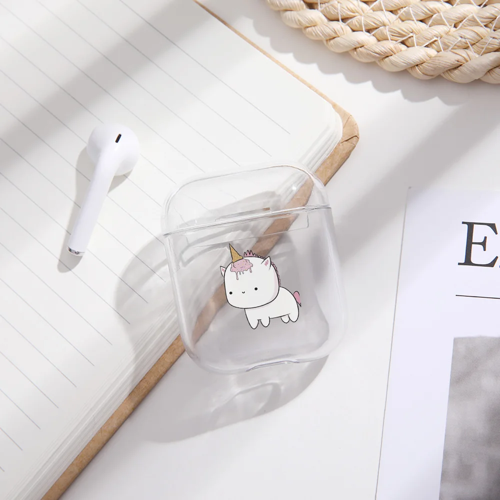 Чехлы для Airpods Симпатичные Единорог окрашенные Прозрачные Жесткие ПК Чехлы для AirPods Чехлы Защитные беспроводные наушники чехол
