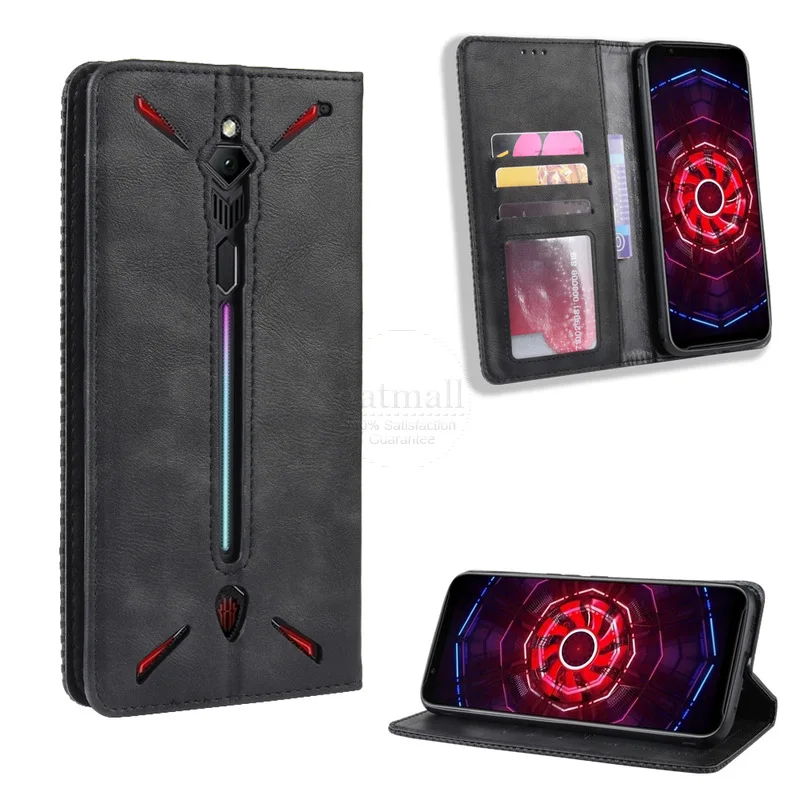Чехол-книжка для zte Nubia Red Magic 3 3 S, винтажный тонкий кожаный чехол-книжка с магнитной застежкой и подставкой для карт, мягкий чехол, роскошные чехлы для телефонов