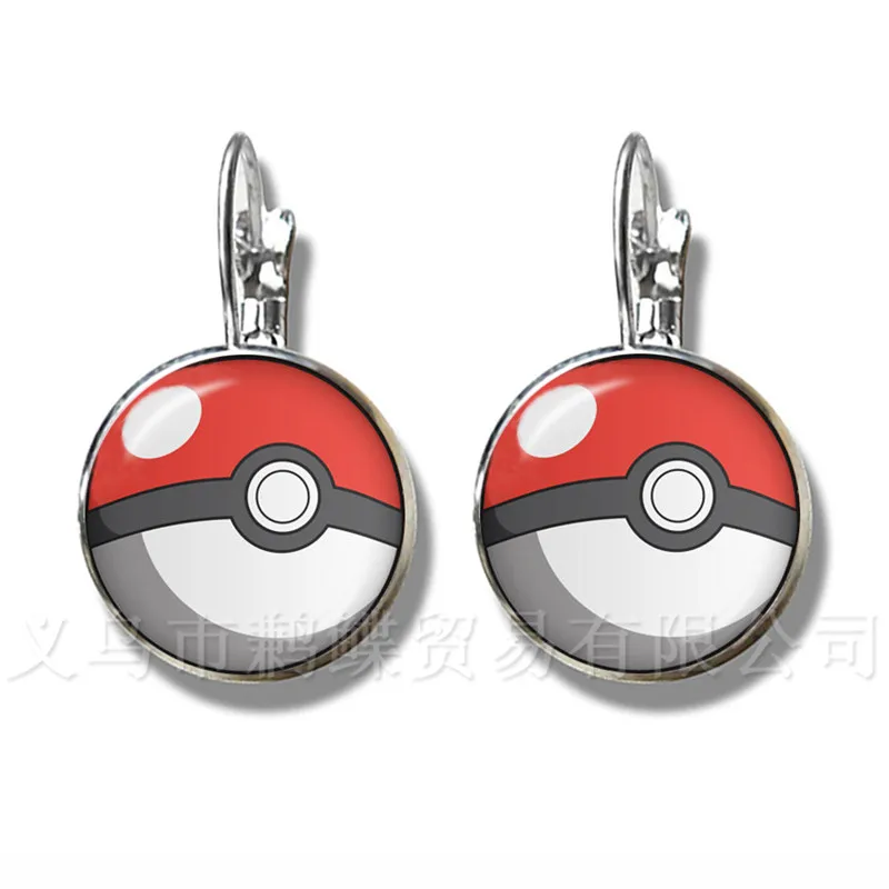 1PC 16MM Glass Cabochon Earrings Pokemon Ball Pattern Charm Silver Plated Stud For Women Girls Wonderful Gift | Украшения и