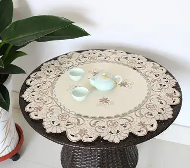 Beige and gray Роскошная белая кружевная атласная Скатерть с вышивкой, скатерть для столовой, кухни, чайного и кофейного столика, скатерть, рождественские, вечерние, свадебные украшения - Цвет: Beige and gray