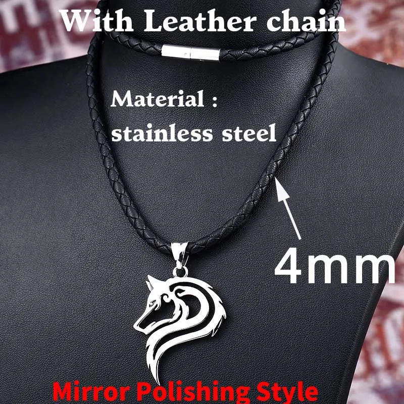 Mirror Leather rope Beier 316L нержавеющая сталь дропшиппинг горячая Распродажа Викинг-Волк мужское ожерелье Кельт подвеска в виде волчьей головы модное ювелирное изделие LP302 - Окраска металла: Mirror Leather rope