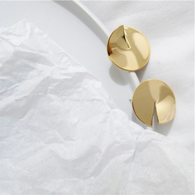 Женские круглые серьги гвоздики диски LWONG большие медные пусеты золотого цвета