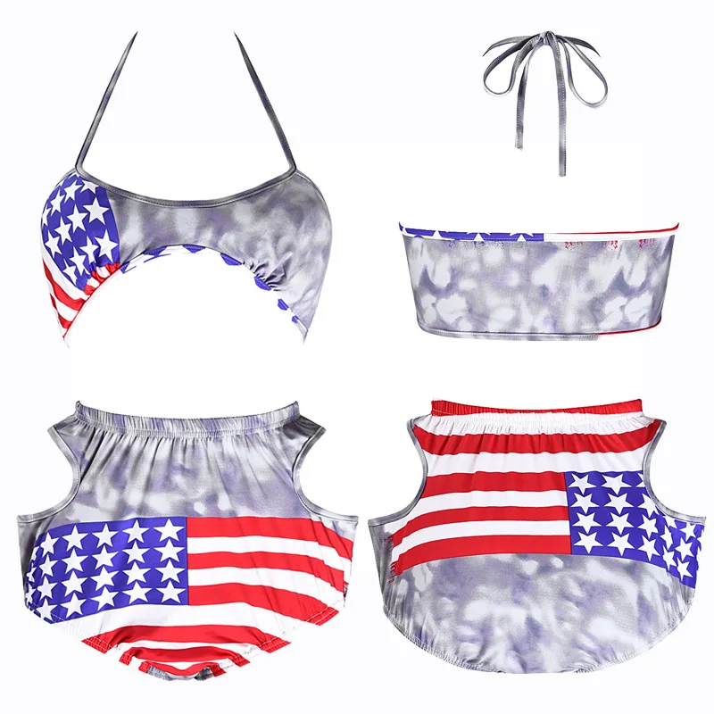 2018 женский купальник с высокой талией принтом американского флага комплект