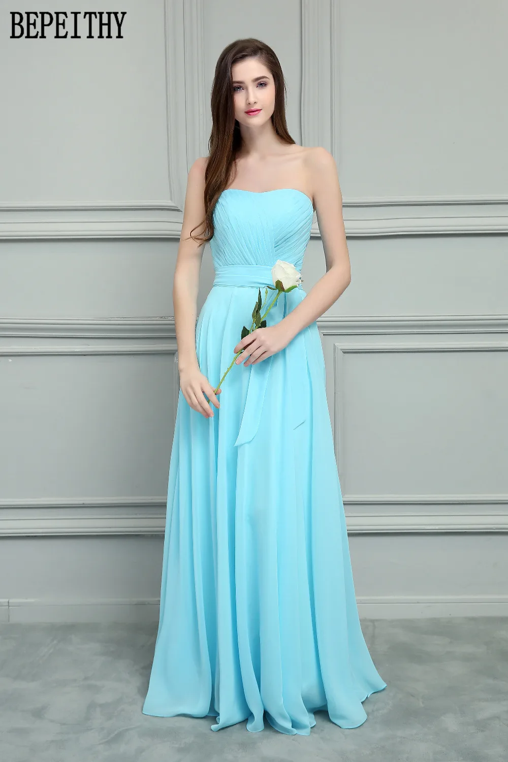 BEPEITHY Новое поступление vestido de festa Longo Совок плиссированный шифоновый А-силуэт Выпускные платья Длинные свадебные платья