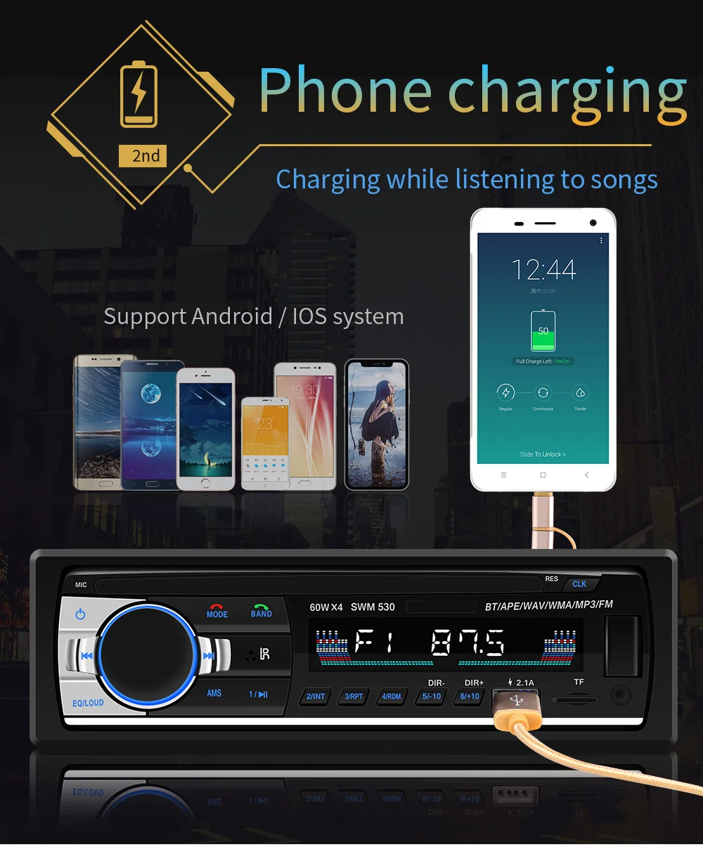 Автомобильное радио Super 530 USB зарядка Авторадио 12 в аудио 1Din стерео плеер телефон