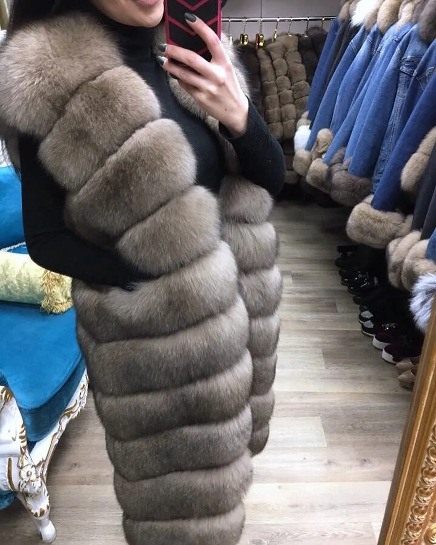 Натуральный Лисий мех пальто натуральный мех лисы длинная куртка-жилет женское теплое пальто натуральный мех пальто куртка натуральный мех пальто