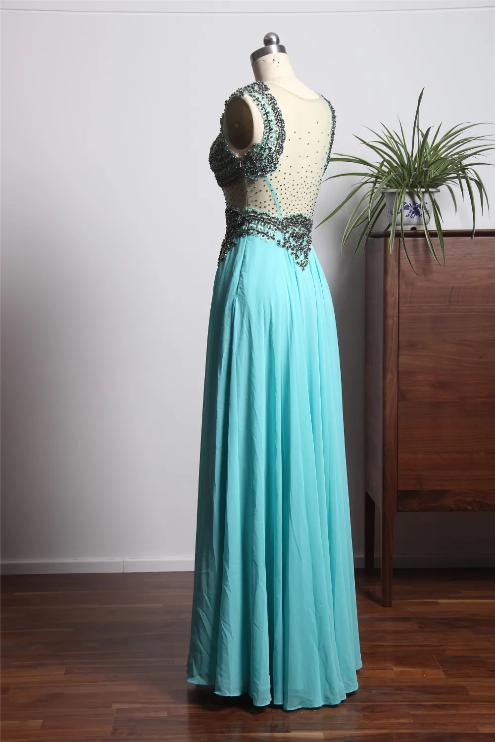 

New Design Fashion Prom Dresses 2018 Scoop Neck Cap Sleeve A-Line Floor Length Beading Chiffon Long Evening Dress