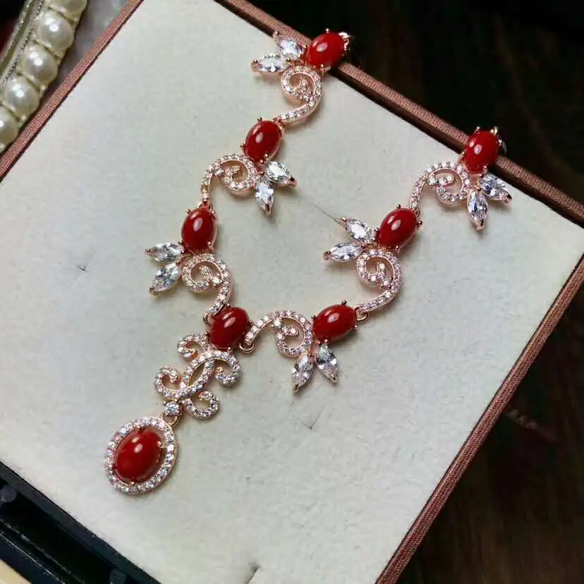 Fidelity natural 6*8mm red coral pendant Necklaces s925 sterling silver noble fine jewelry for women gemstone | Украшения и
