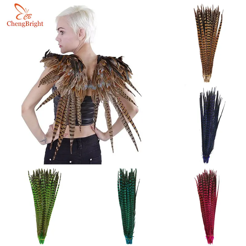ChengBright-plumas de cola de fais&aacute;n Natural, joyer&iacute;a DIY, decoraciones de boda, plumas, de fais&aacute;n Plume, 35-40CM, 14-16 pulgadas, 50 Uds.-0