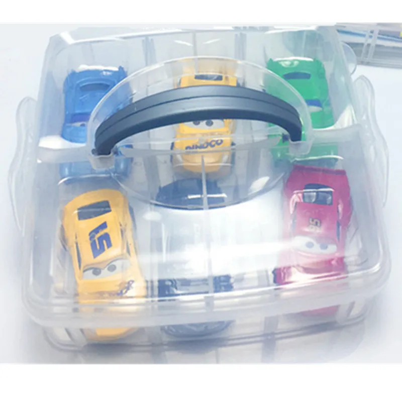 Дисней Diecasts игрушечный автомобиль Молния Маккуин костюм с шестью маленькими машинками Контейнер автомобиль набор легированная модель детские игрушки подарки