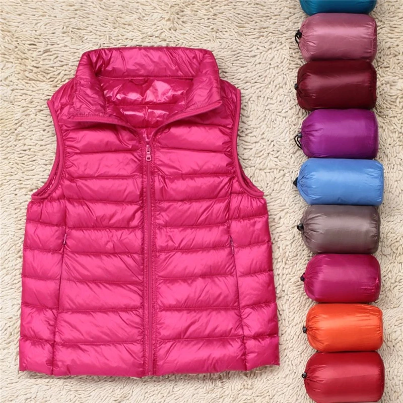 

Women Autumn Winter 90% White Duck Down Vest Jacket Female Casual Plus Size 3XL Reversible Ultra Light Down Coat Waistcoat Q189