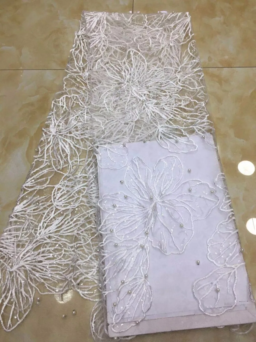(5 ярдов/шт.) Высококачественная Белая Серебряная африканская 3D Цветочная