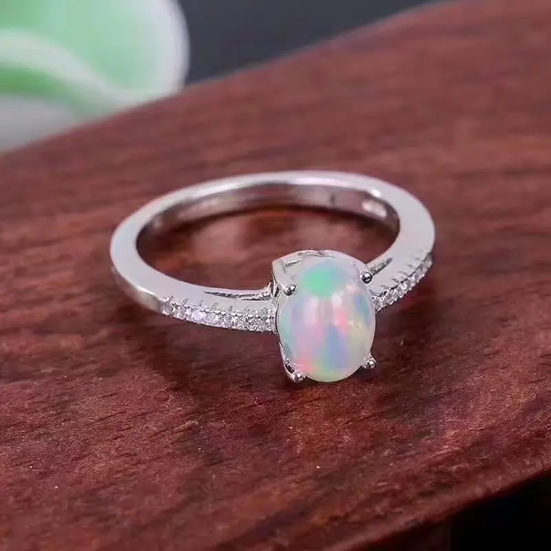 Женское кольцо из серебра 925 пробы с натуральным огненным опалом|fine jewelry|gemstone