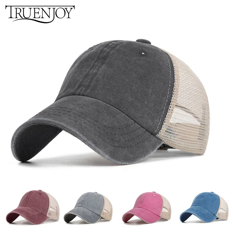 TRUENJOY, бейсболки для женщин и мужчин, дышащая сетка, конский хвост, спортивные кепки, унисекс, летняя Солнцезащитная шляпа для женщин, Кепка