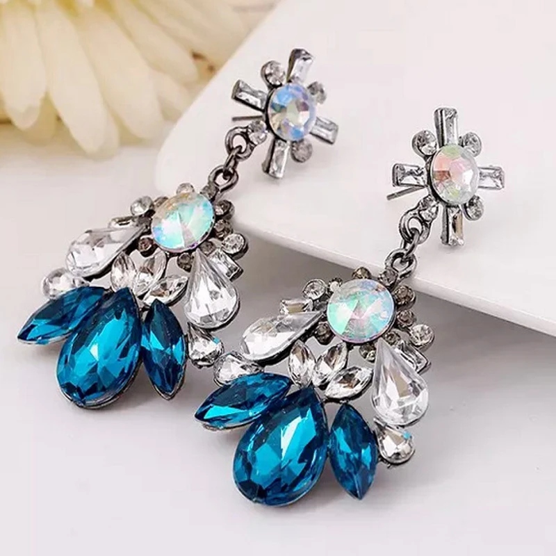 Fashion Personality Temperament Exaggerated Geometric Pattern Inlaid Imitate Oval Gemstone Long Earrings New Female Jewelry | Украшения и