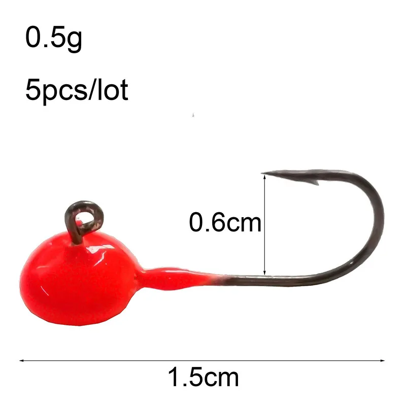 0.5g-red 5 шт./лот, мини-лобзик с открытым свинцом, 0,5 г, 0,7 г, 1,1 г, колючий крючок, Мягкая приманка, Вибрационный крючок, зимний ледяной рыболовный крючок, рыболовные снасти - Цвет: 0.5g-red