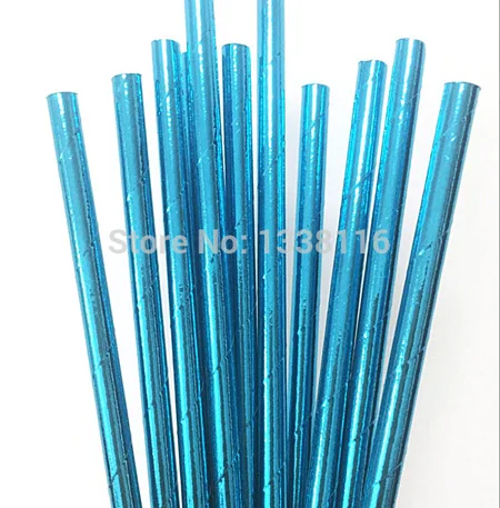 Blue Solid 25 шт. Экологичная фольга серебро/Золотая бумага соломинки для свадебной вечеринки Дети День рождения украшения поставки - Цвет: Blue Solid