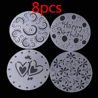 8pcs 4 шт./лот, пластиковые трафареты для торта, трафареты для цветов с распылителем, форма для торта на день рождения, украшения для выпечки, инструменты, сделай сам, форма для помадки, шаблон - Цвет: 8pcs