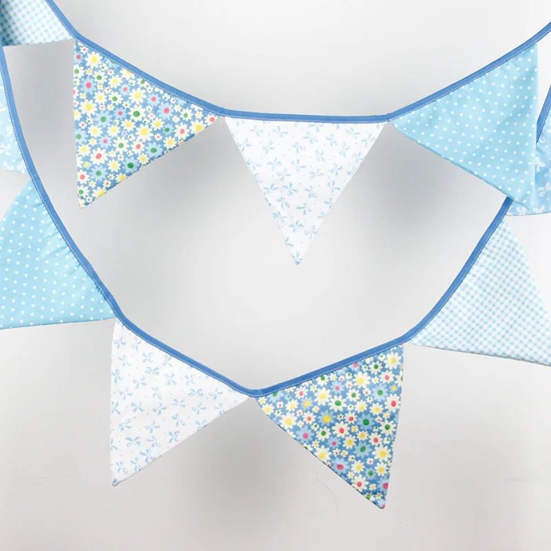 

2.7M 10flags Blue Fabric Bunting Personality Wedding Birthday Party Decoration Photo Prop Customize Garden Room Garland
