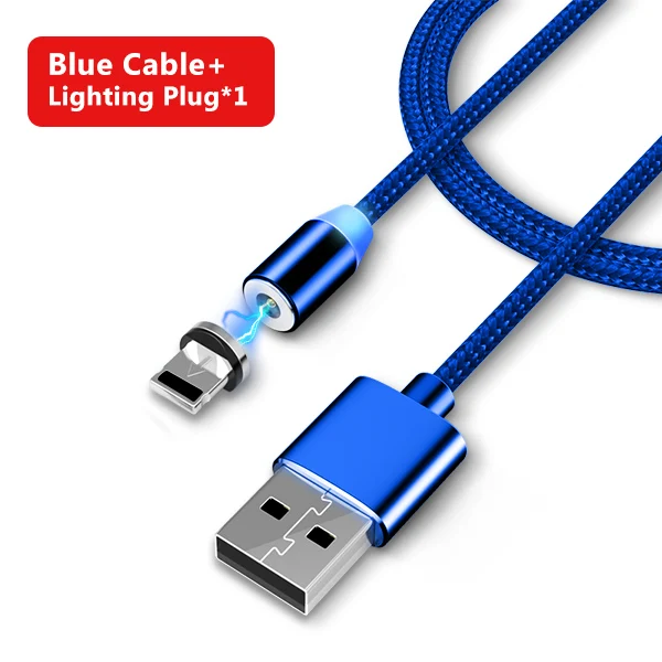 IOS Blue Cable NOHON светодиодный кабель для быстрой зарядки на магните, 8-контактный Micro usb type C для iPhone X 7 8 6 Xiaomi 4 3 в 1, магнитные кабели для зарядки - Цвет: IOS Blue Cable