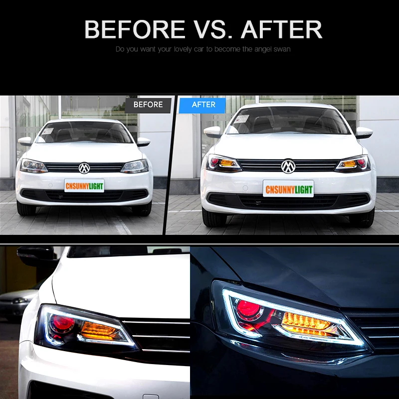 Тип СВЕТОДИОДА направленного света CNSUNNYLIGHT-для VW/Volkswagen Jetta 2011/2012/2013/ фар автомобиля в сборе w/светодиодный DRL поворотов демон глаза линзы прожекторного типа