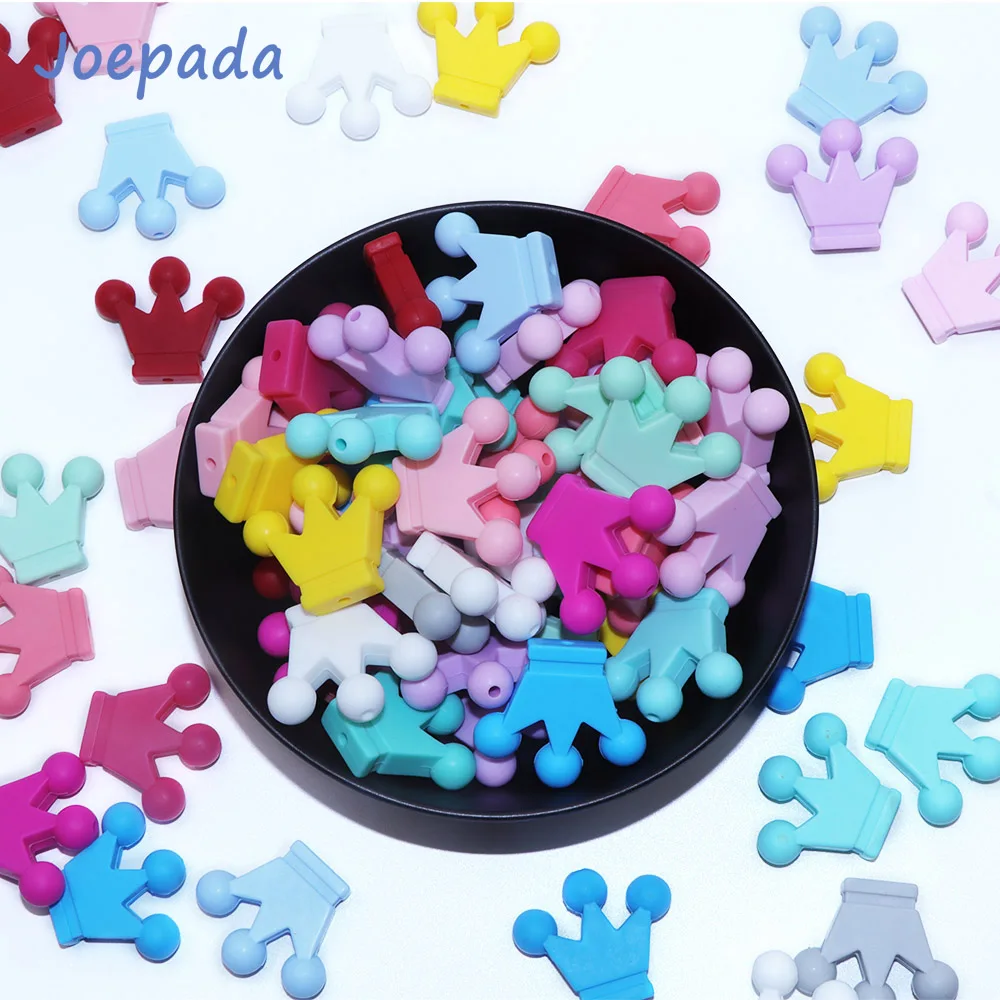Joepada 50pcs Baby Teether Silicone Crown Beads Food Grade Infant Teething Necklace Accessories Newborn Pacifier Clips Chain DIY