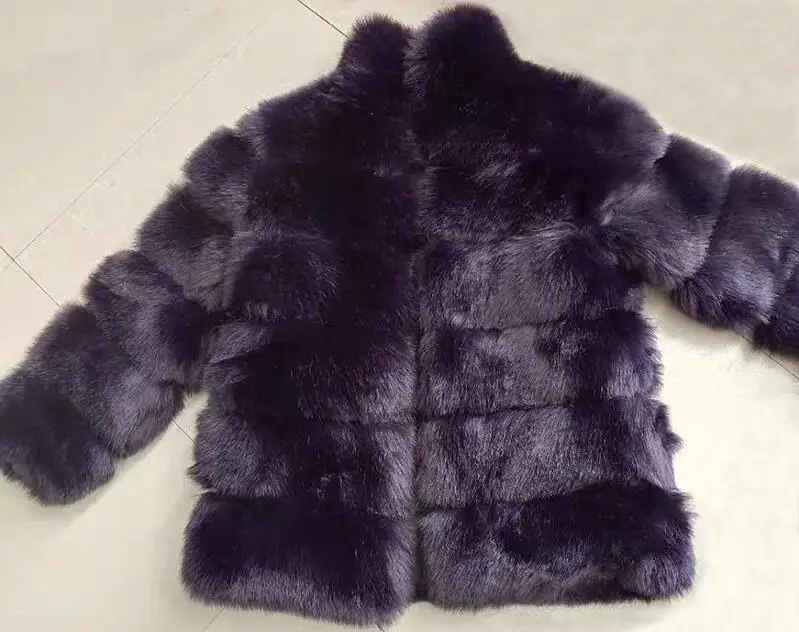 UPPIN шуба меховые пальто классический Silver Fox искусственного меха Пальто Длинные зимние плотные теплые Для женщин куртка элегантный стенд воротник с длинными рукавами Повседневная куртка пальто дубленка женская - Цвет: navy