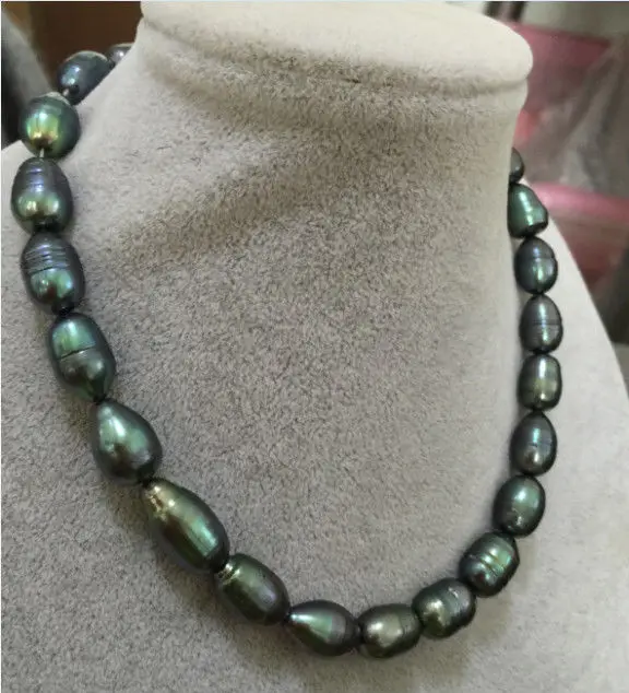 

stunning 11-13mm tahitian peacock green baroque pearl necklace 18"925