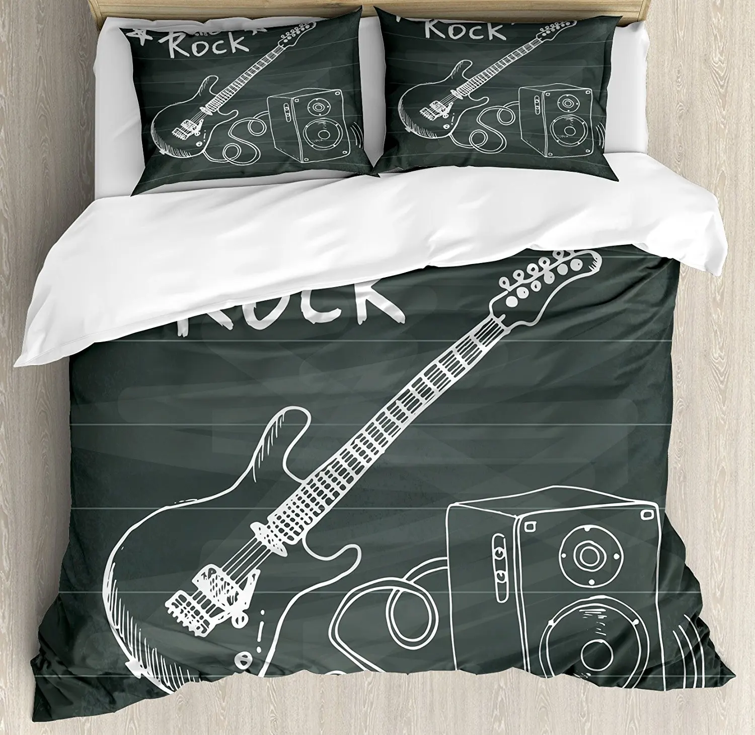 Набор пододеяльников для гитары с надписью Love The Rock музыкальный тематический