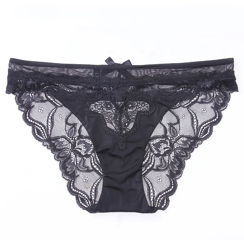 BLACK Lilymoda высококачественные женские трусики с низкой посадкой прозрачный нижнее белье сексуальное женское белье с цветочным кружевом однотонные бесшовные трусы мягкие - Цвет: BLACK