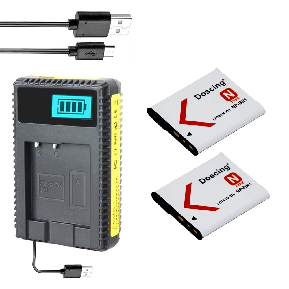 Doscing 2 шт. bateria NP BN1 np bn1 NPBN1 батарея + ЖК зарядное устройство USB для Sony DSC WX220 WX150 W380 W390