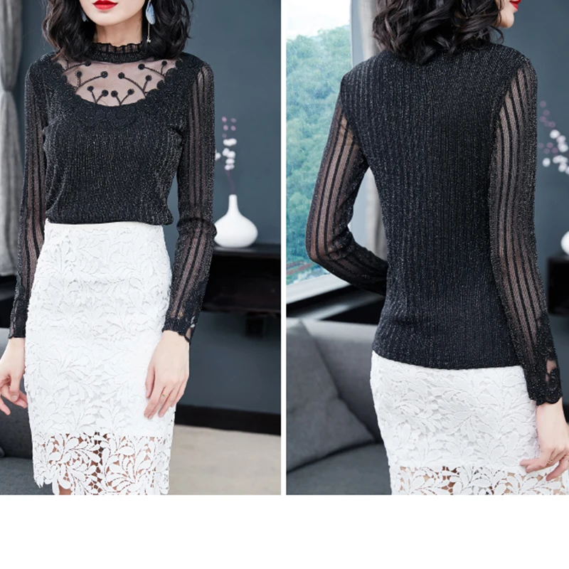 Кружевная женская рубашка осень и зима 2020 новая маленькая с длинными рукавами