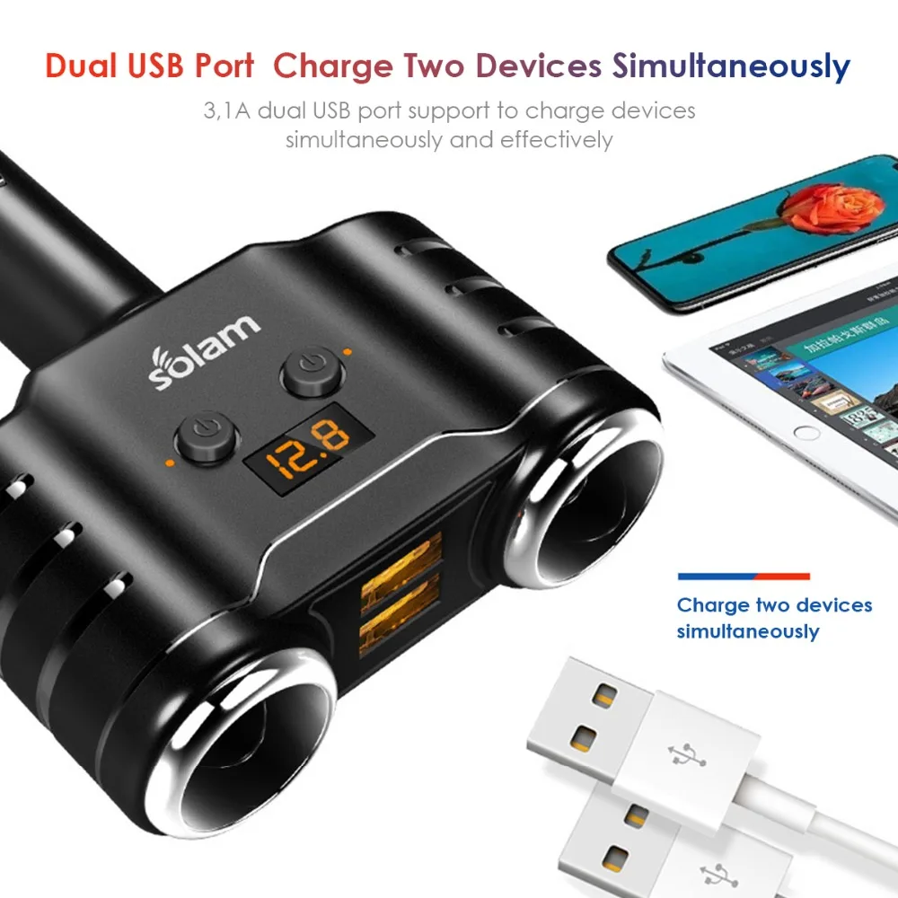 12 V-24 V Автомобильный USB Зарядное устройство розетка для автомобильного прикуривателя сплиттер адаптер зарядного устройства с двойным USB для быстрой зарядки 3.1A 120W