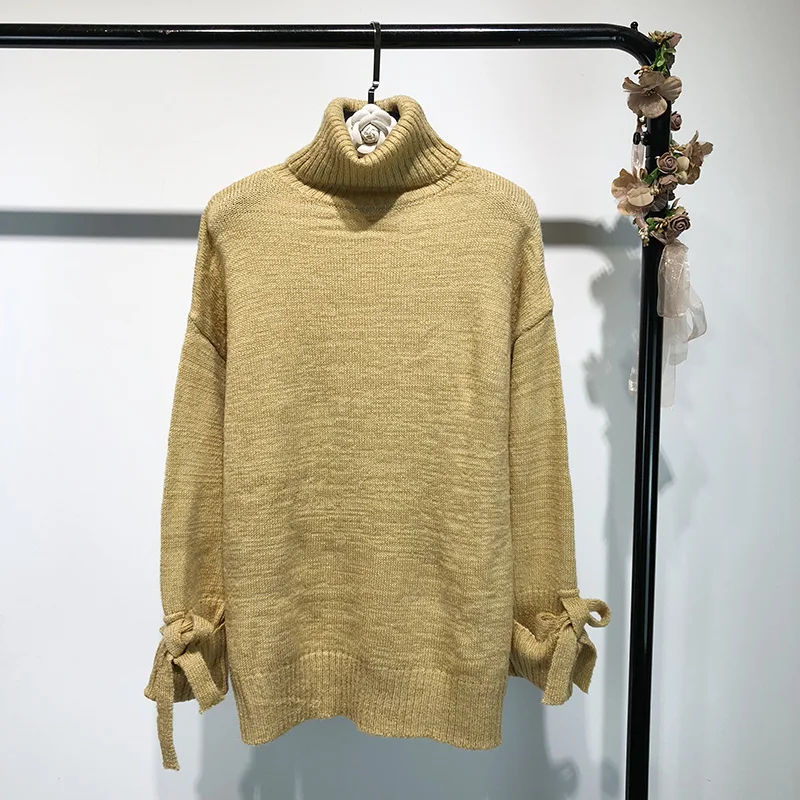 Casual Winter Women Lace-Up Long Sleeve Sweater Turtleneck Pullover Warm Basic Autumn Knitted Loose | Женская одежда