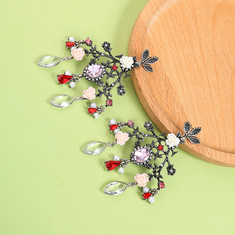 New Fashion Jewelry Vintage Ethnic Flower Acrylic Earrings For Women Multicolor Crystal Water Drop Party Accessories | Украшения и