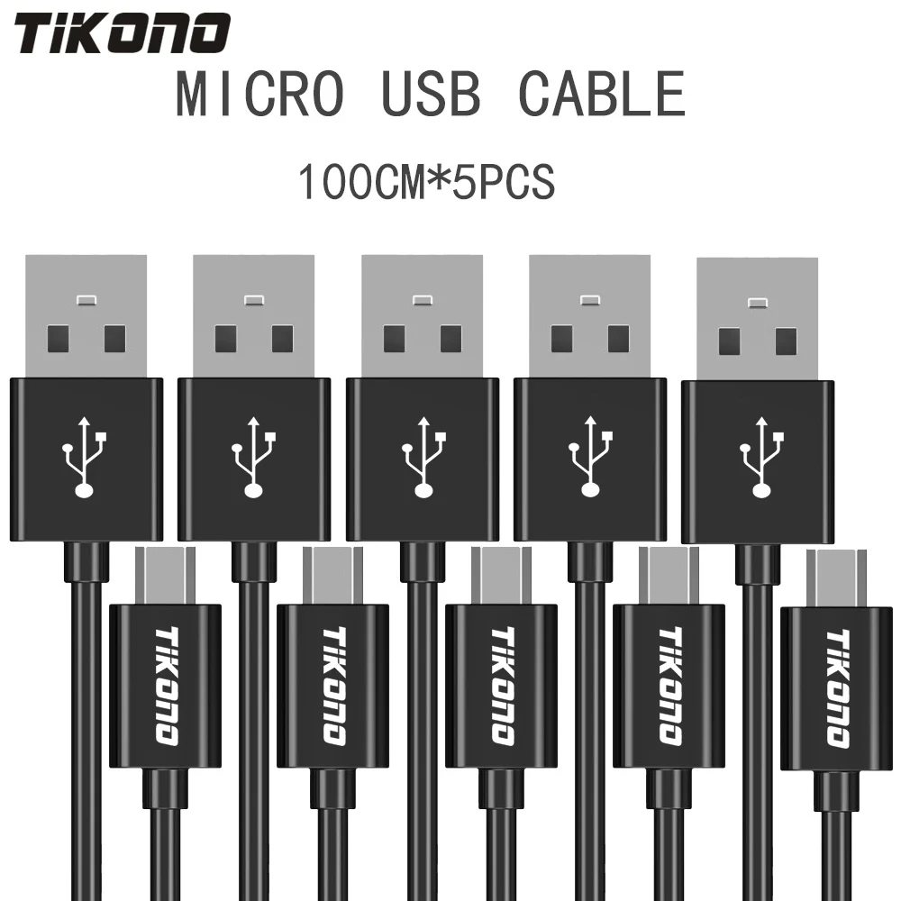 Black Tikono 5 шт./лот Micro USB кабель 1 м USB кабель для синхронизации данных зарядное устройство для samsung Xiaomi Android смартфоны HTC быстрая зарядка USB кабель - Цвет: Black