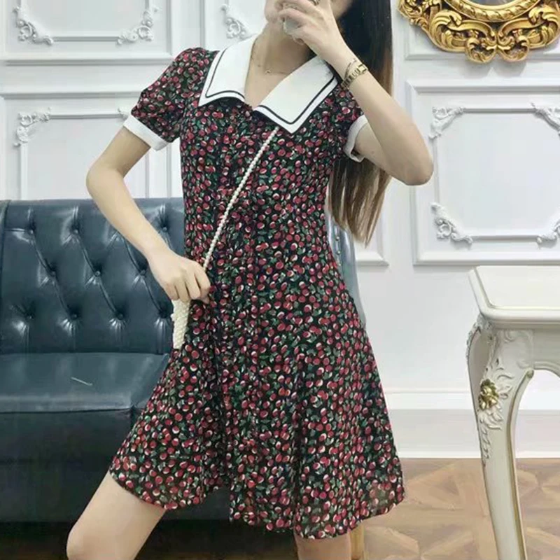 Винтажное женское шифоновое платье с цветочным принтом лето 2019 модные женские