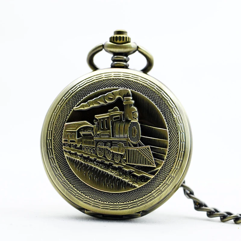 Antique Vintage Train Carving Steampunk Manual Mechanical Pocket Watch Vintage Gentleman Style Necklace Pendant Accessory Gift