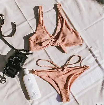 Новый сексуальный Однотонный женский бандажный комплект бикини пуш-ап с мягким