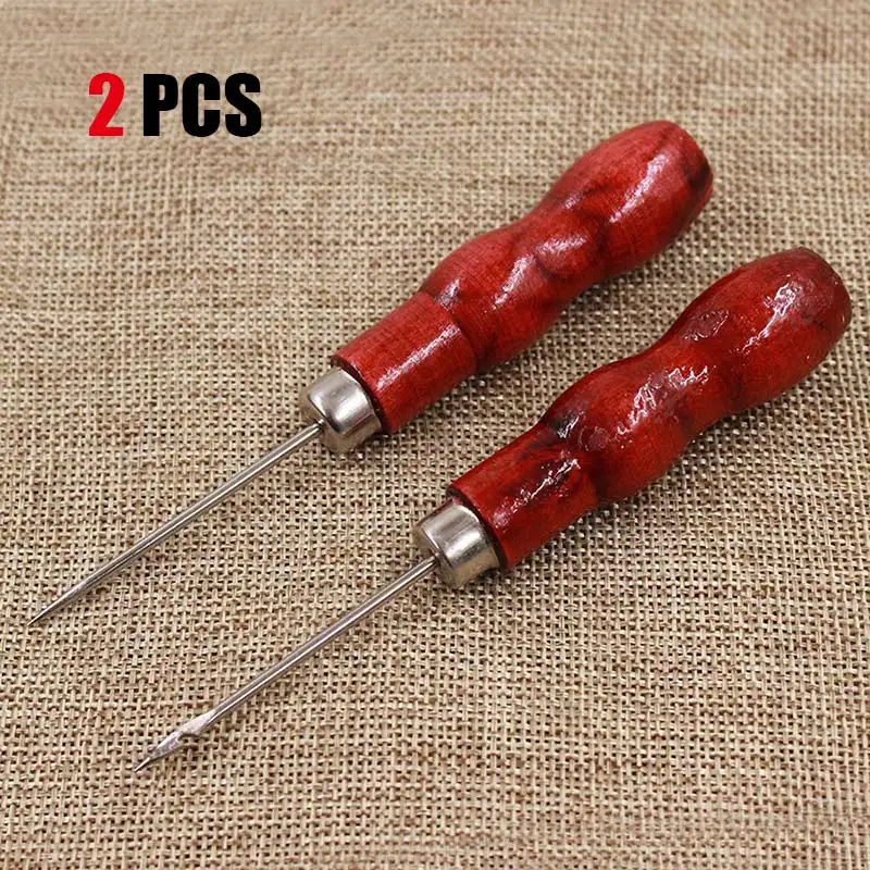 F39A-F39B-1SET Инструмент для ремонта обуви с деревянной ручкой, инструмент для позиционирования, инструменты для сверления, дырокол для кожи, сшитые иглы для шитья, 1 шт./2 шт - Цвет: F39A-F39B-1SET