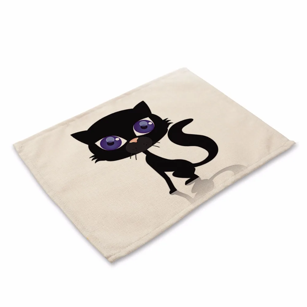 42X32CM Table Mats Beautiful black cat Images Dinner Placemats Tea Coffee Towel Restaurant Plates Decoration MA0076 | Дом и сад