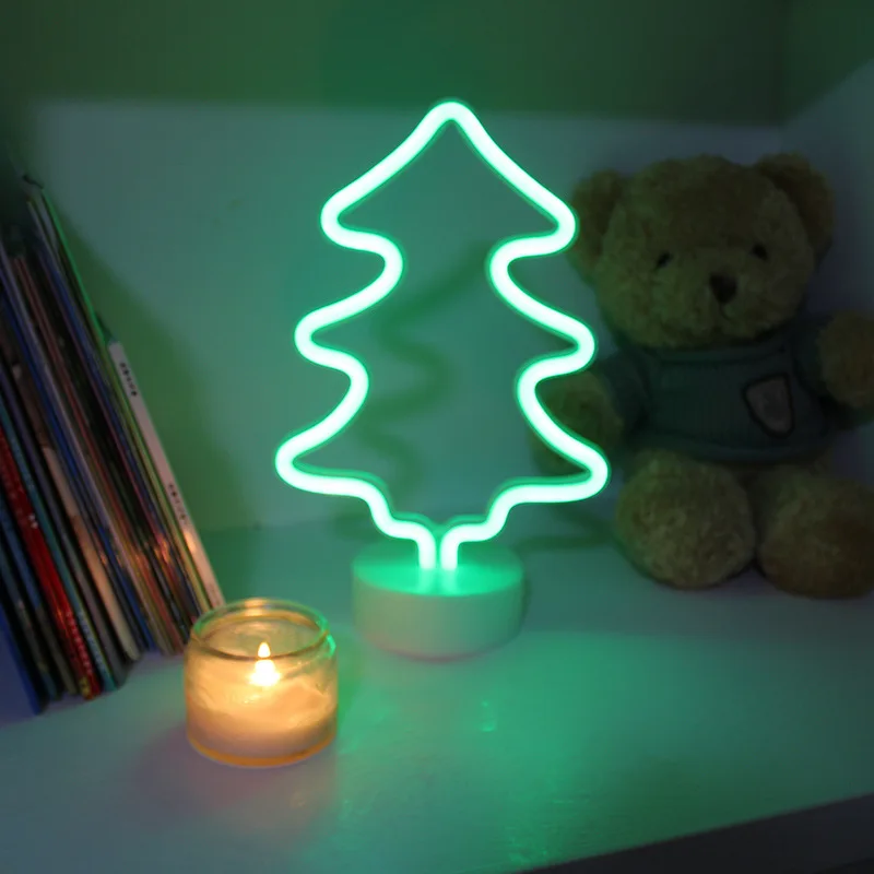 

USB Battery Neon Night Light Flamingo Christmas Tree LED Bedroom Wedding Party Decoration Children's Gifts Desktop Table Lamp