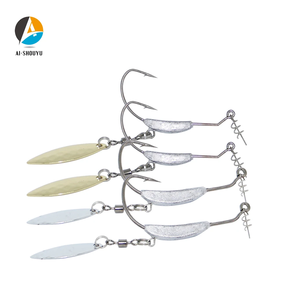 

AI-SHOUYU NEW 5pcs 3g 5g 7.5g Offset Fishing Hooks Lead Weighted Crank Hook with Spoon Soft Baits Hook Add Lead Weight Worm Hook