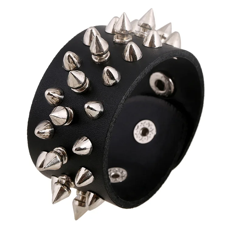 Punk Rivet Bullet Accessory Wrap Bracelets Black Genuine Leather Bracelets For Men Women New Design