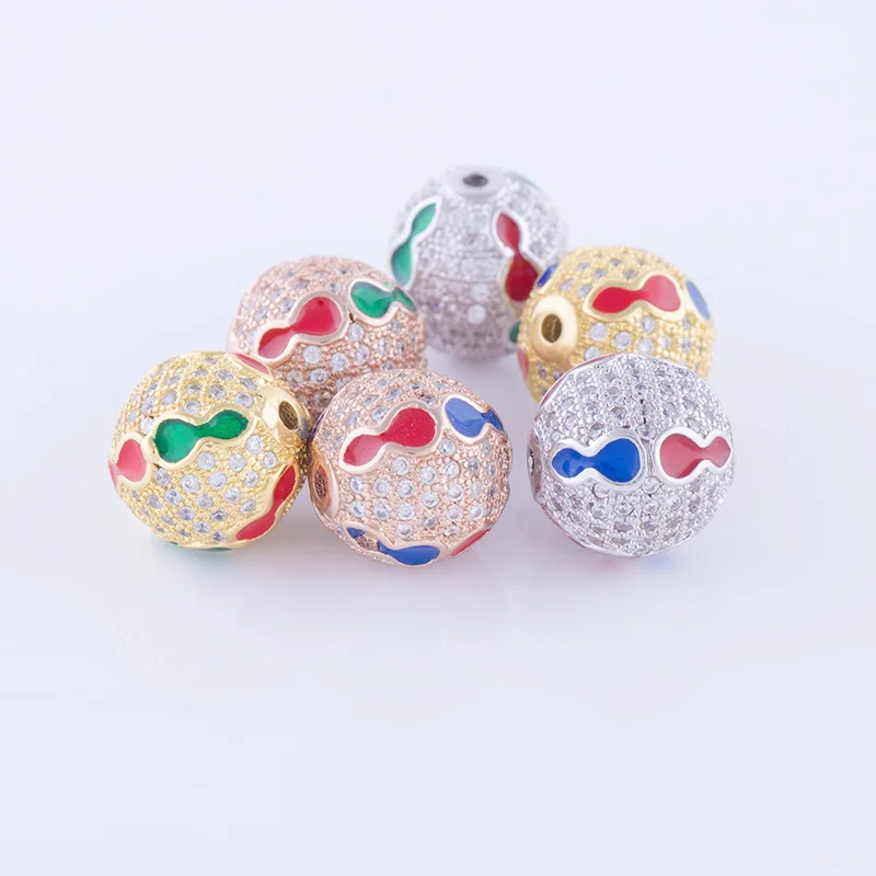 Supplies For Jewelry Wholesale Inlaid Zircon Round Copper Enamel Spacer Loose Beads Necklace Bracelet Charms Making | Украшения и