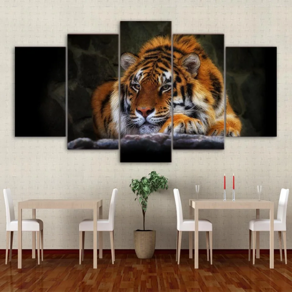 

Decoration Posters Picture On Canvas Wall Art 5 Panel Animal Tiger Modular Home Framework Living Room HD Print Modern Painting